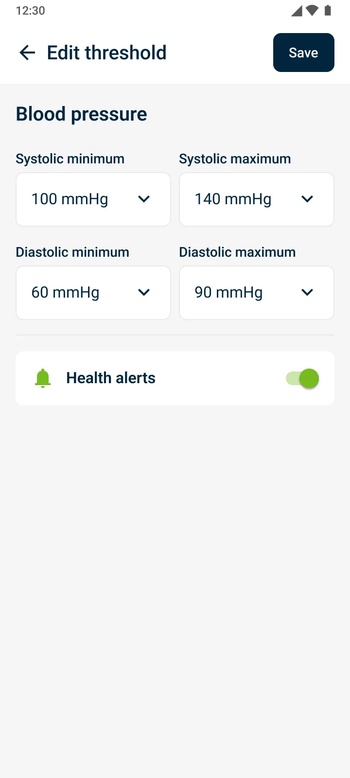 Edición de los umbrales de alerta de presión arterial