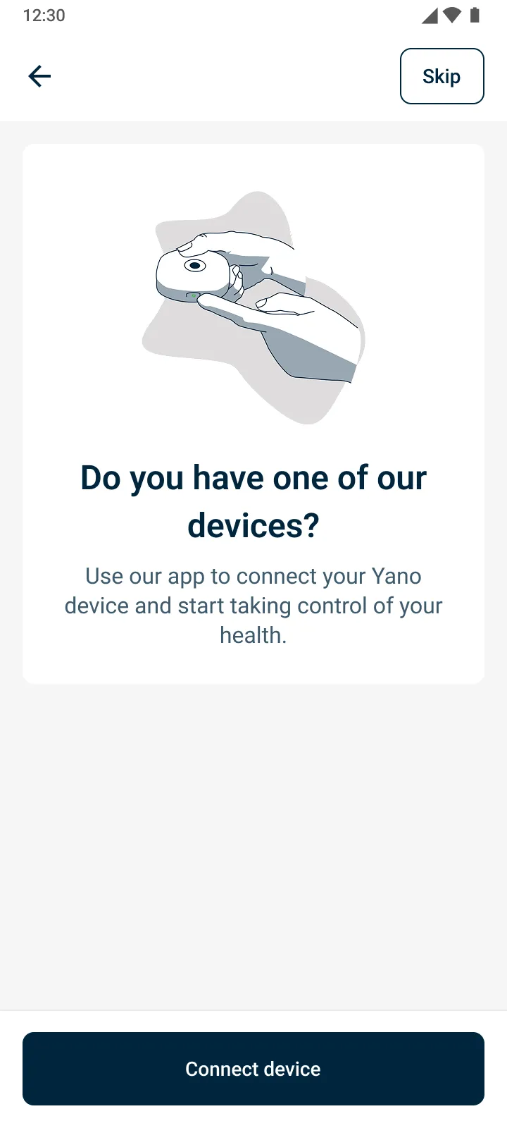 Pantalla que pregunta si el usuario tiene un dispositivo Yano